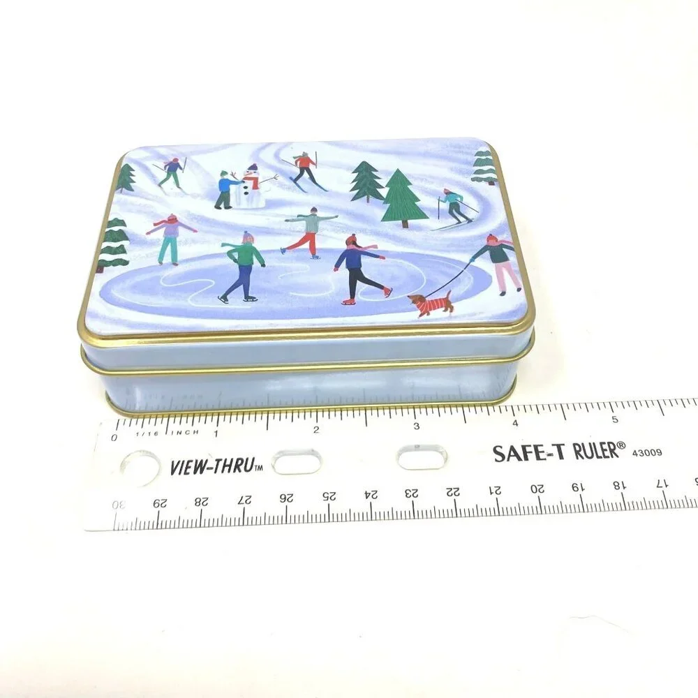 3 Assorted Target Bullseye Winter Scene Mini Gift Tins NWT Decor Houses Skating